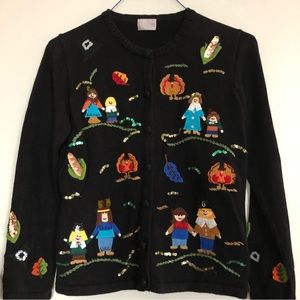 Beautiful Berek Thanksgiving Cardigan Womens black appliqué sweater med large ml